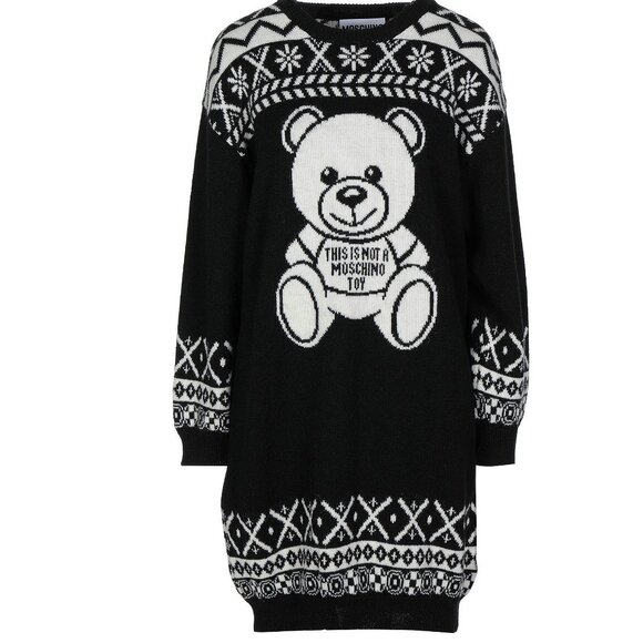 NWT Moschino Teddy Bear Logo Design Cozy Sweater Dress - Picture 4 of 15